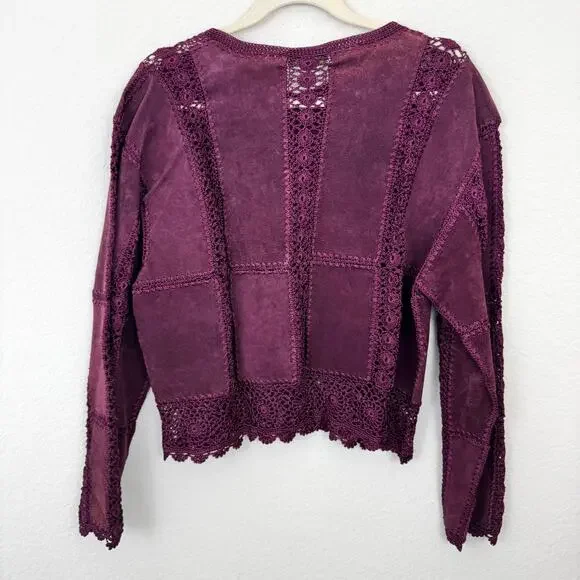 Rare Vintage Dead Stock Womens Leather Lace Jacket Size L Boho Chic Festival - Picture 4 of 7